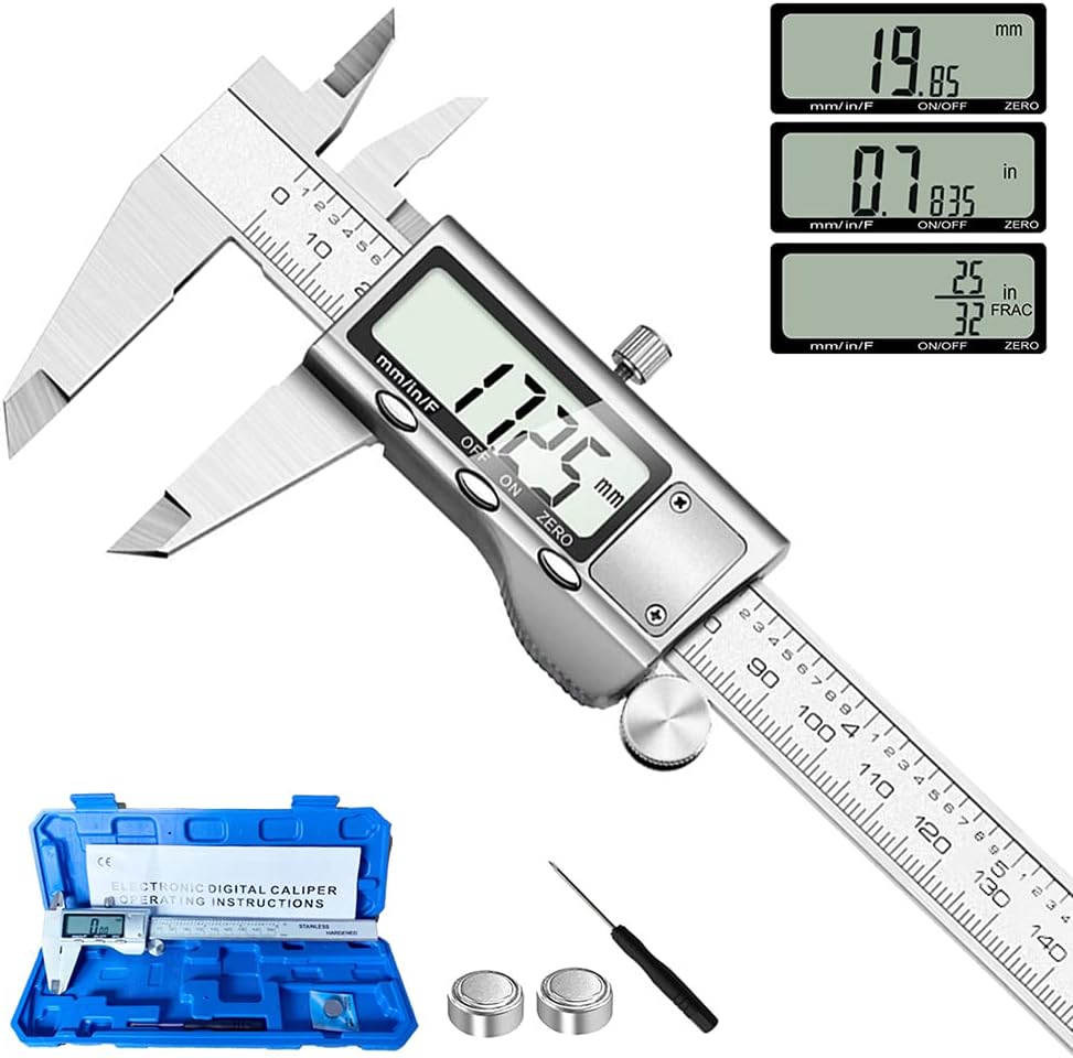 6 Inch Digital Caliper Measuring Tool – Stainless Steel Electronic Vernier Micrometer with Large LCD Screen, Precision Inch/MM/Fraction Measurement by Garden Grove Mover