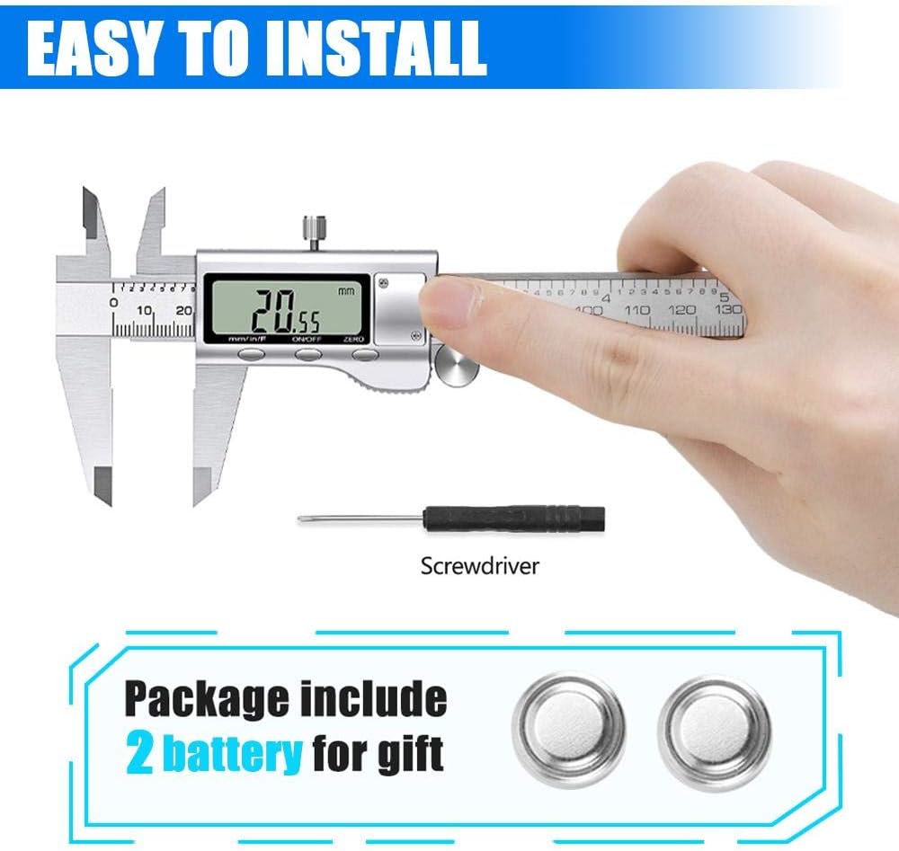 6 Inch Digital Caliper Measuring Tool – Stainless Steel Electronic Vernier Micrometer with Large LCD Screen, Precision Inch/MM/Fraction Measurement by Garden Grove Mover