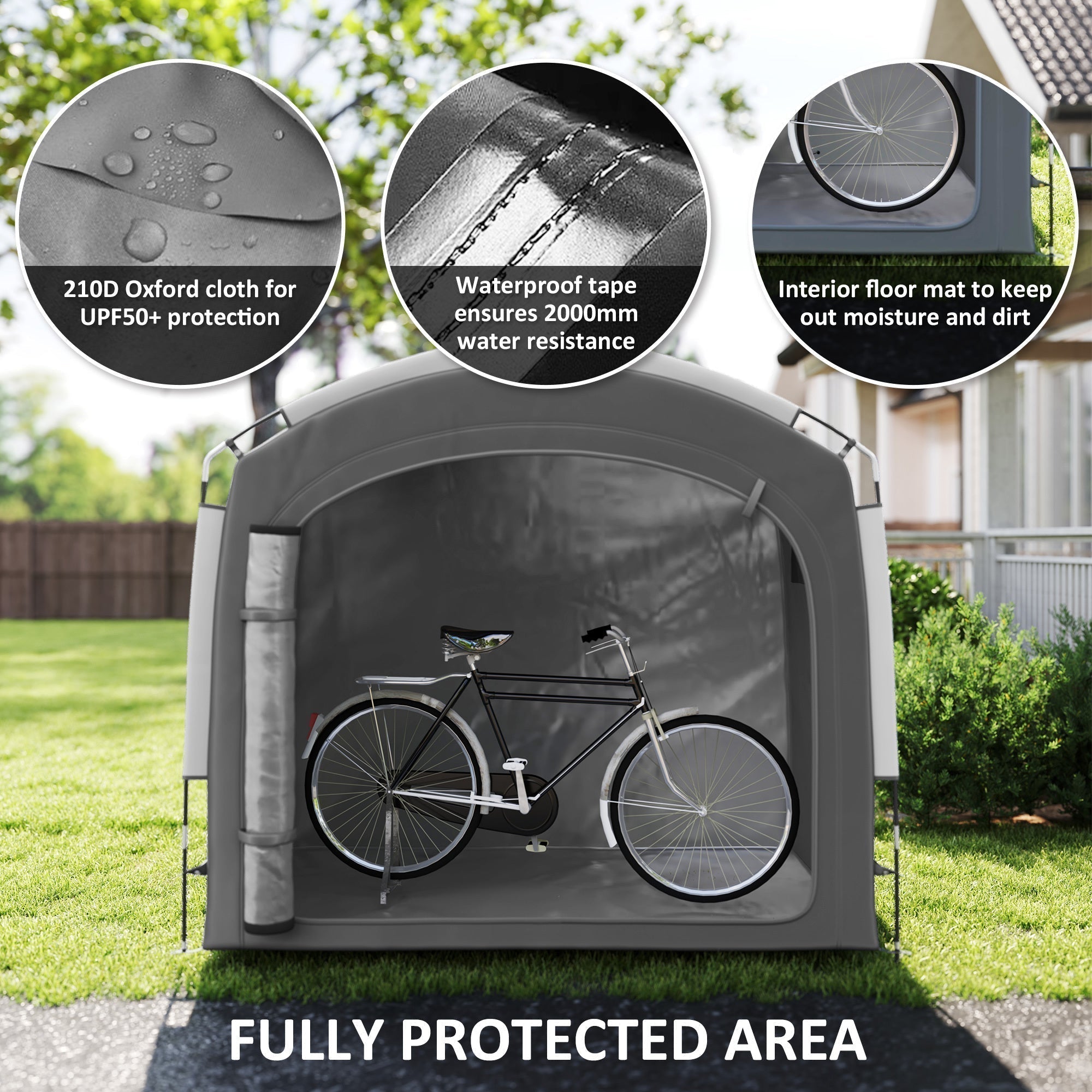 Bike Storage Shed Tent, Portable And Waterproof With 210D Oxford Fabric And Carry Bag For 3 - 4 Bicycles, Dark Gray - Decindoor