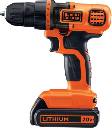 BLACK+DECKER 20V MAX Cordless Drill and Driver, 3/8 Inch, With LED Work Light, Battery and Charger Included (LDX120C)